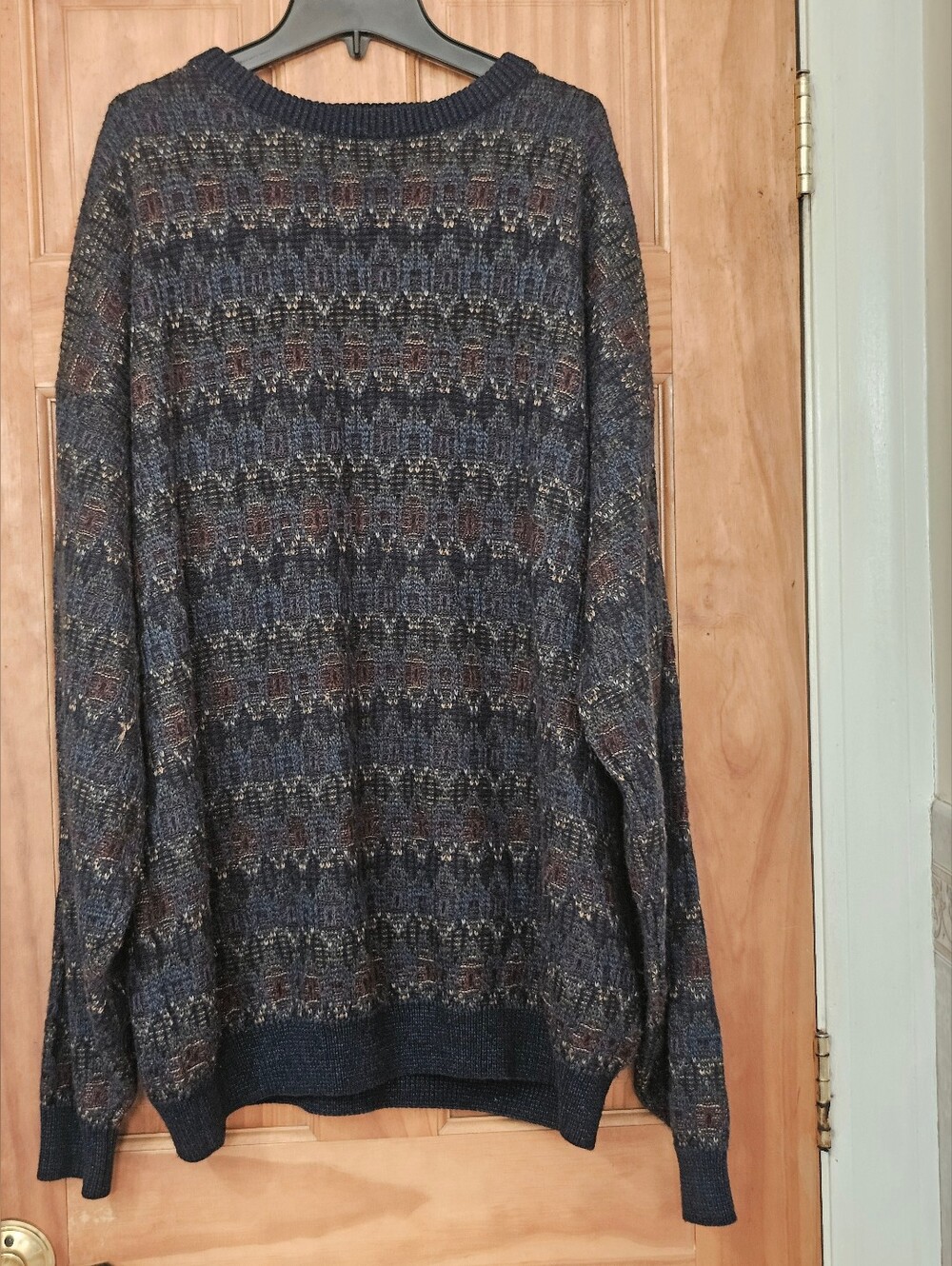Men's 2XLT Textured Pattern Knit Sweater Vintage Pullover Blue Brown